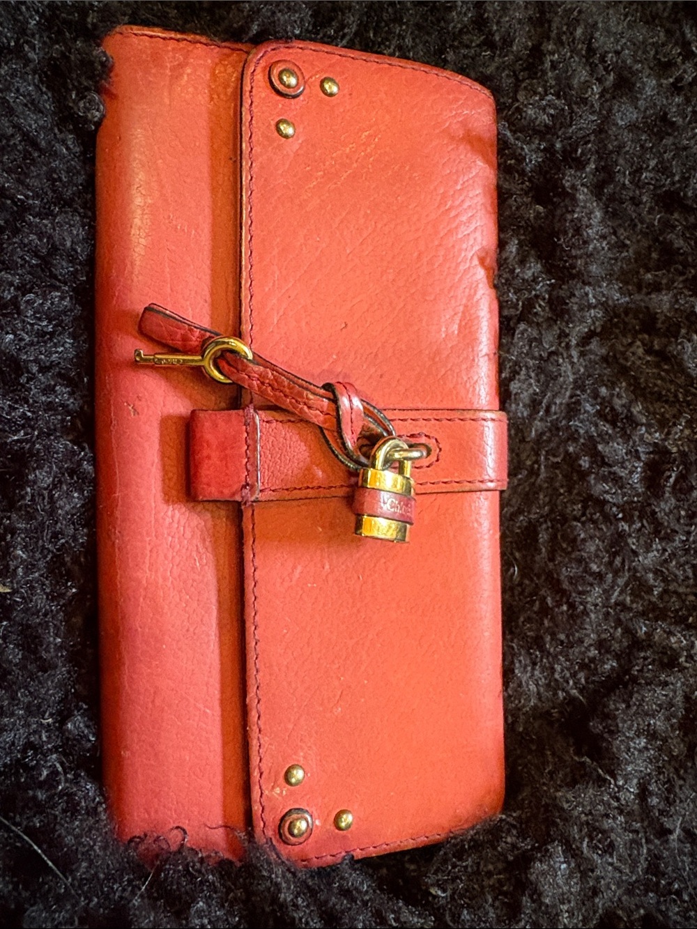 Chloe + Isabel Red Leather Wallet Clutch with Gold Lock Accent